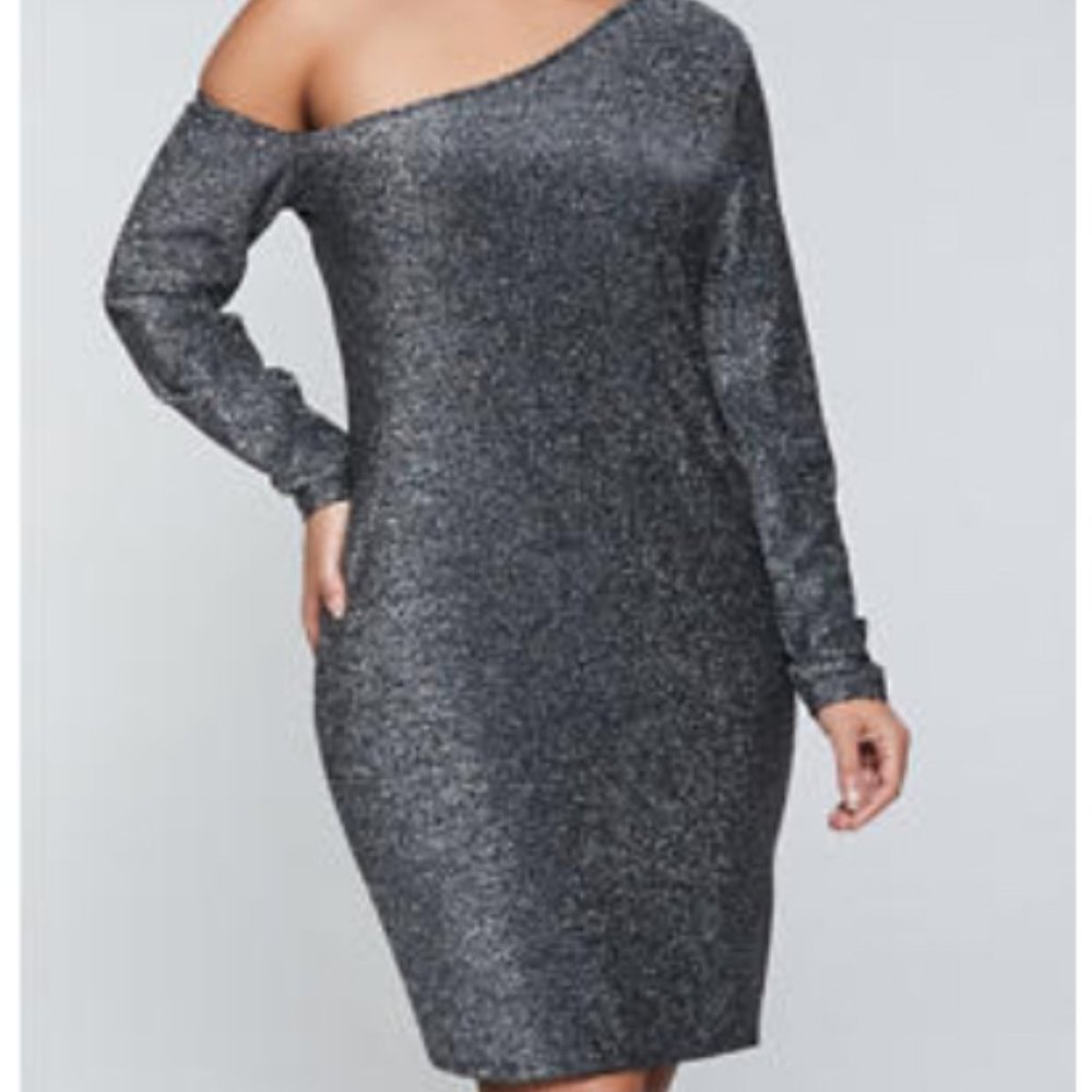 Bodycon Sparkly Gray Lurex One Shoulder Dress